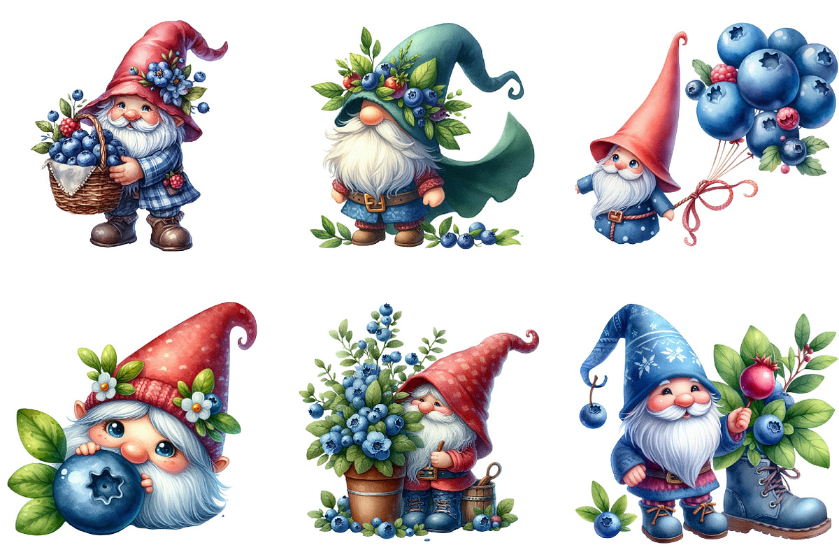 Gnome Clipart, Blueberries Gnome, an Illustration by DreamArtGraphic (Photo 5 of 6)