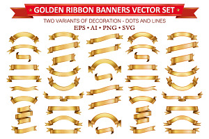 Golden Ribbon Banners Vector Set