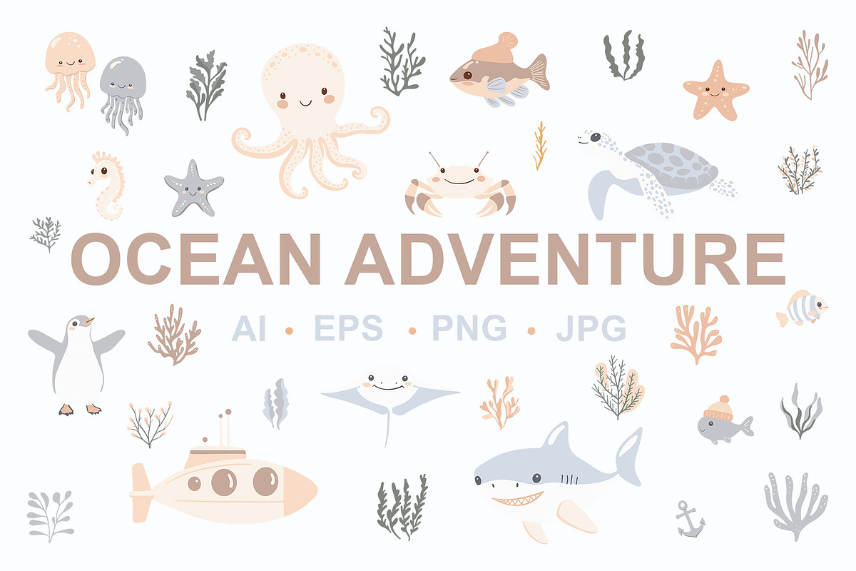 Ocean Adventure Bundle, an Animal Illustration by Mariia Kovalchuk (Photo 1 of 12)