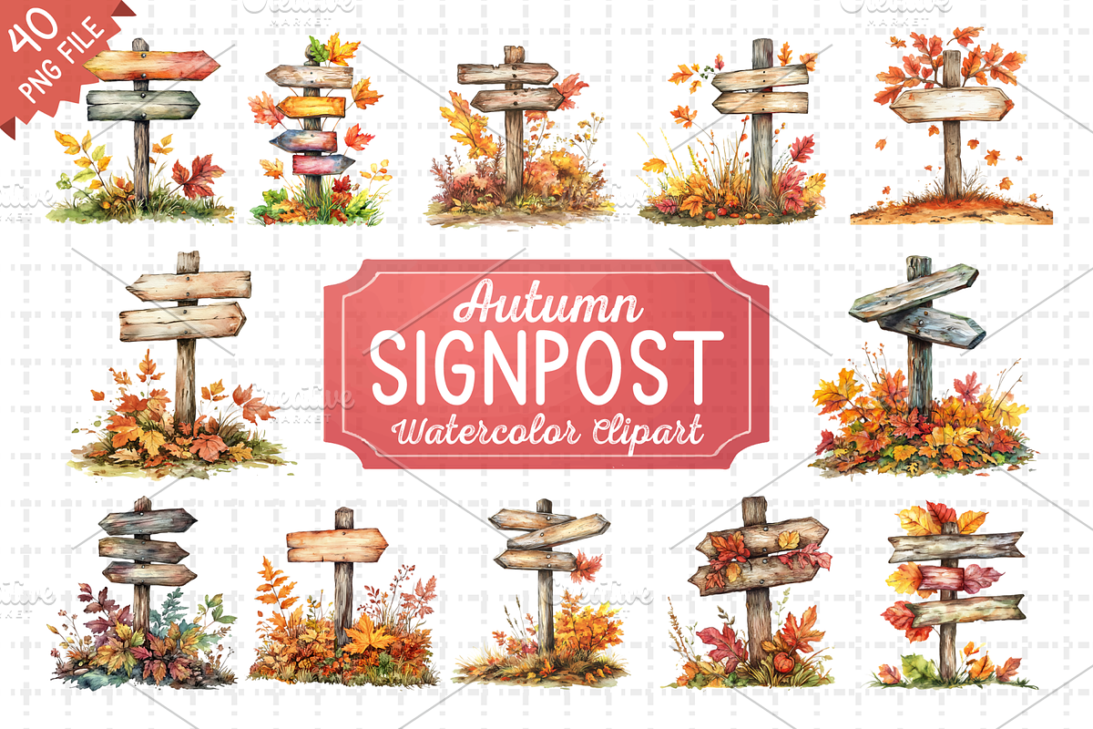 Autumn Signpost Watercolor Bundle, an Illustration by RaiihanCrafts