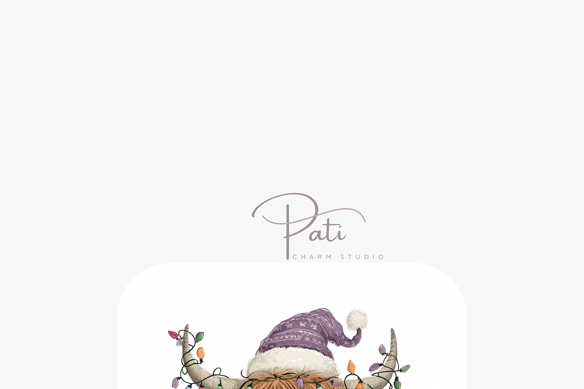 20 Christmas Highland Cow Clipart, an Animal Illustration by Pati Charm Studio (Photo 6 of 8)
