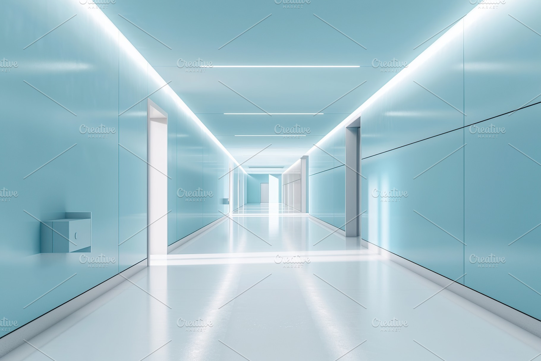 Empty modern hospital corridor, a Photo by AlyaAnd