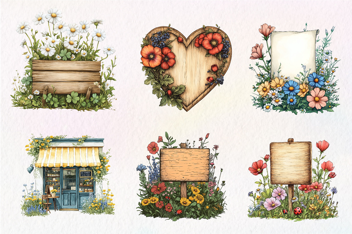 Summer Empty Sign & Wildflowers, an Illustration by CreationArt (Photo 2 of 9)