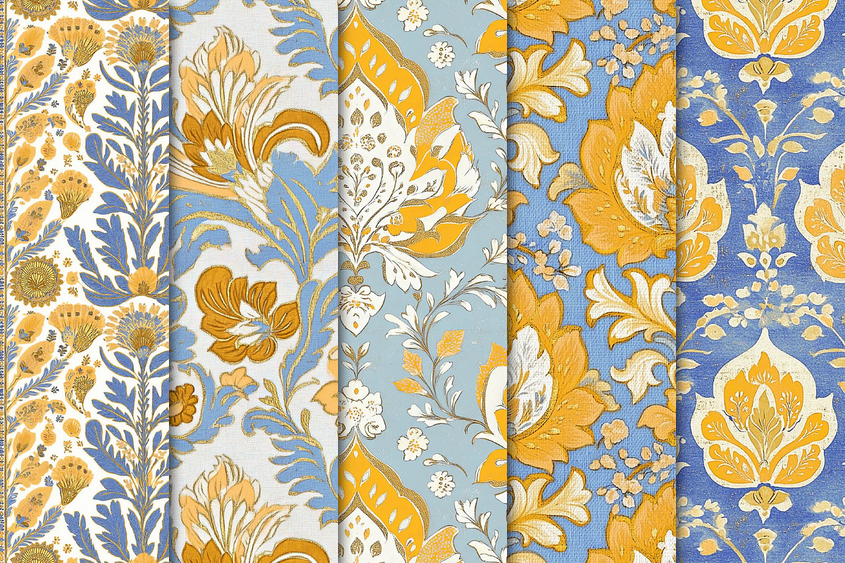 Batik Style Yellow Blue Patterns, a Texture Graphic by Maishop (Photo 3 of 4)