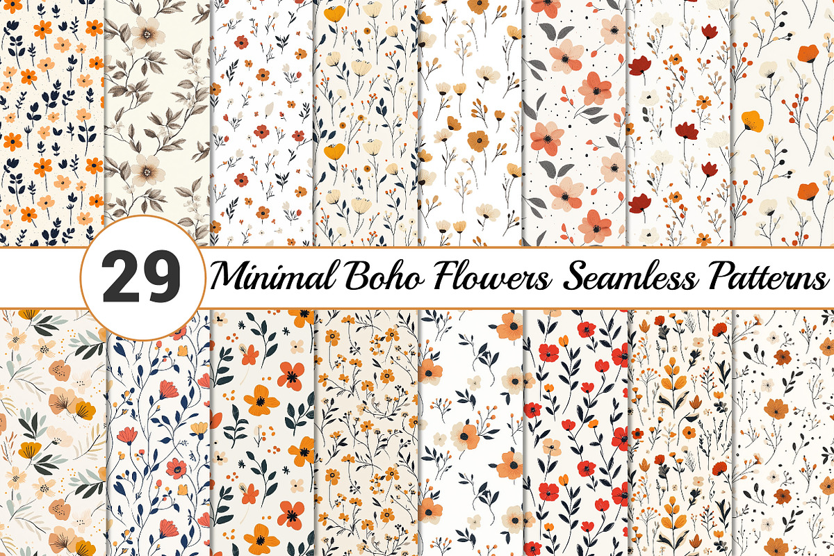 Minimal Boho Flowers Seamless, a Pattern Graphic by Canvas Craft (Photo 1 of 3)