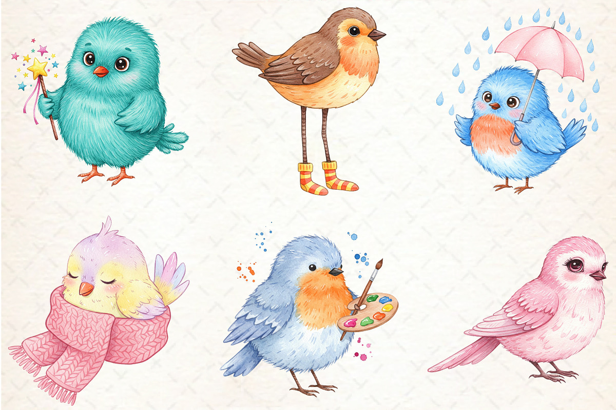 Quirky Whimsical Birds Clipart, an Illustration by Libby Wishes (Photo 3 of 7)