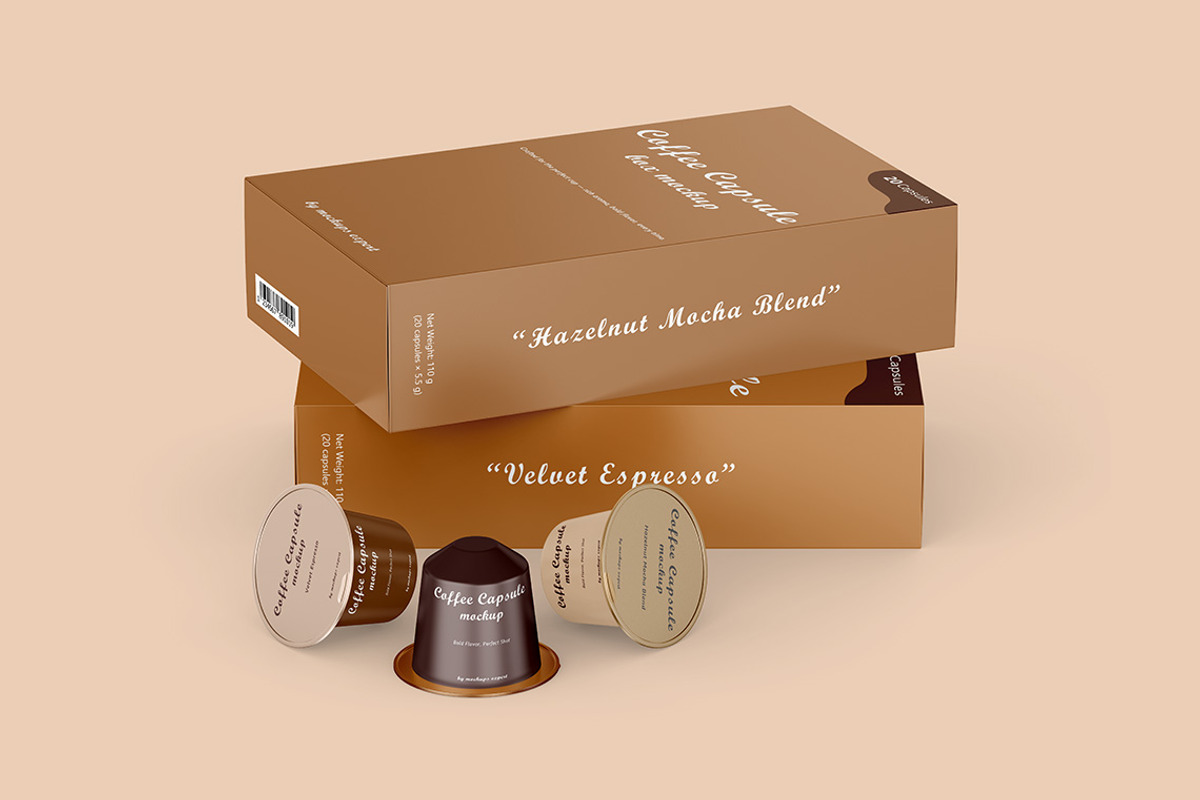Coffee Capsule with Box Mockups, a Packaging Mockup by Mockups Expert (Photo 4 of 5)