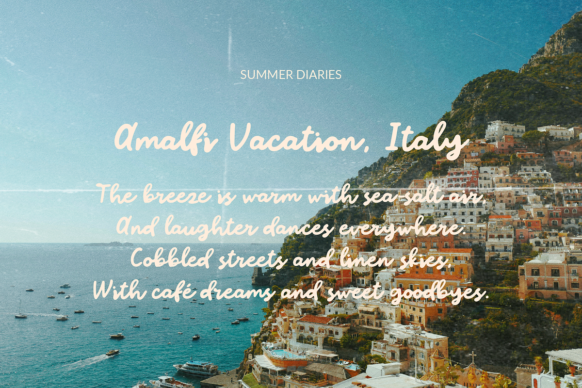 Amalfi - Coastal Summer Retro Script, a Script Font by Kaya Fonts (Photo 6 of 39)