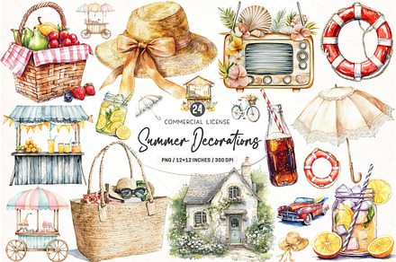 Vintage Summer Decorations Clipart, an Illustration by designhome