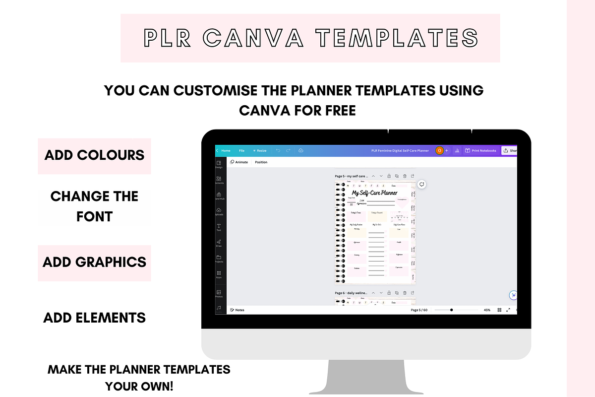 Canva Self-Care Digital Planner, a Stationery Template by DigitalbossCreations (Photo 3 of 9)