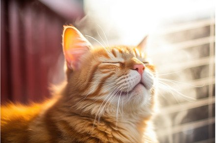 close-up of a house cat mid-sneeze, an Animal Photo by studioworkstock