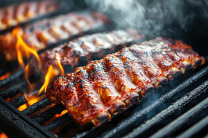 Sizzling barbecue ribs cooking over, a Photo by Iftikhar Alam