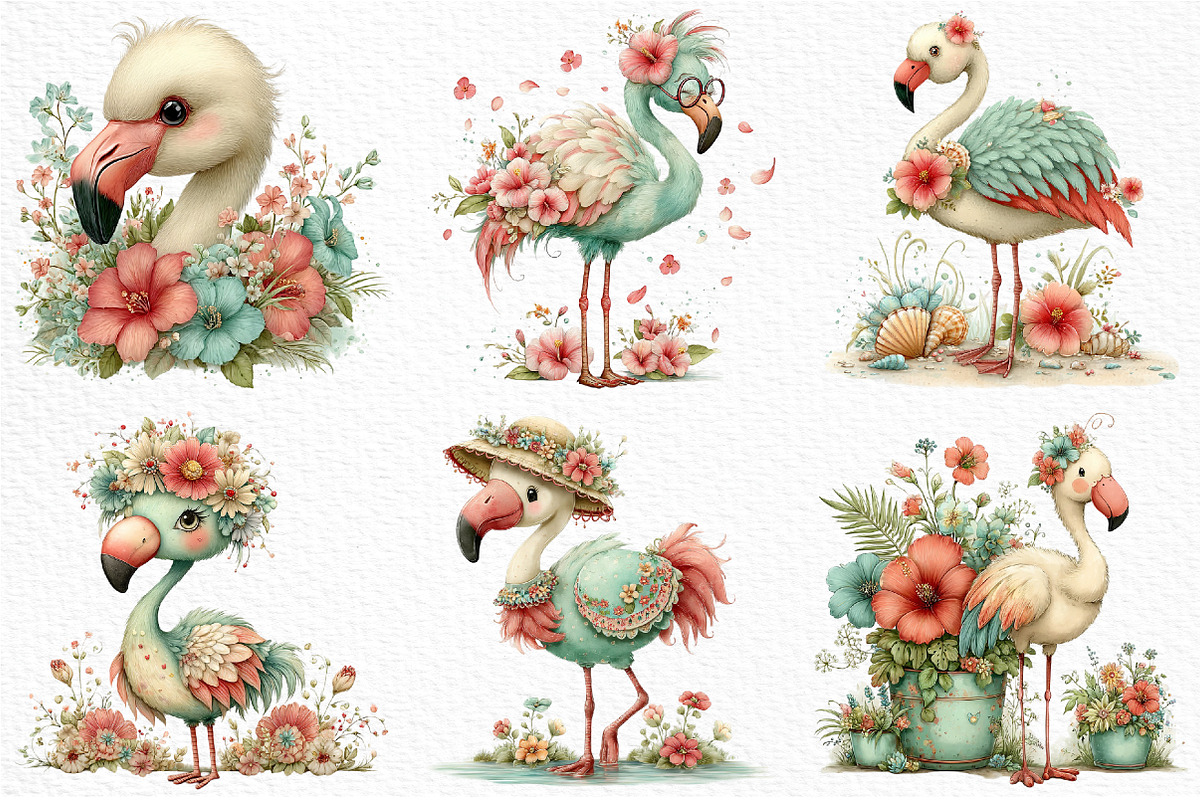Whimsical Summer Flamingo Clipart, an Illustration by Craft Nest (Photo 5 of 11)