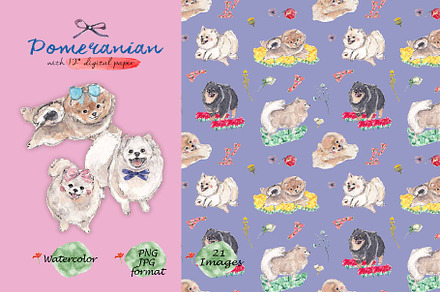 Pomeranian Clipart Digital Paper