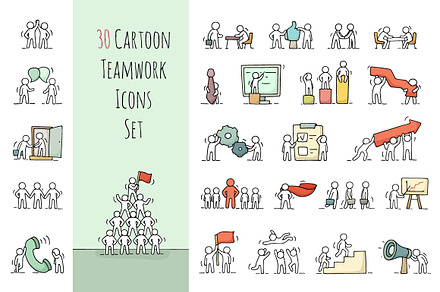 Cartoon teamwork icons set, an Icon by Sapunkele