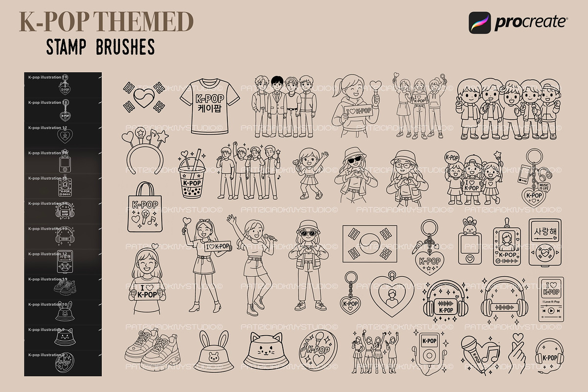 K-pop themed procreate stamp brushes, a Brush Add-On by PDknyStudio (Photo 2 of 4)