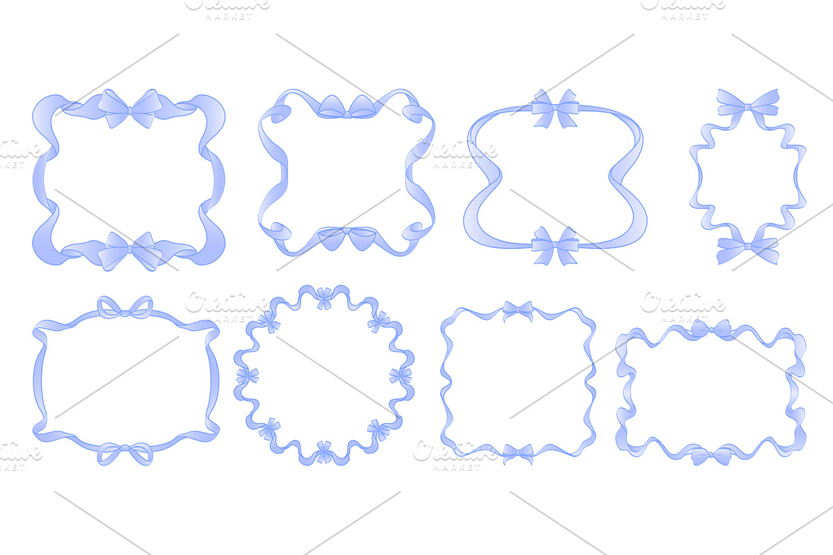 Coquette blue ribbon frames set, an Illustration by art PVP - market