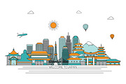 Japan line art skyline, a Work Illustration by LisaKolbasa (Thumbnail 1 of 3)