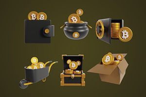 Bitcoin Mining 3d Icons Bundle