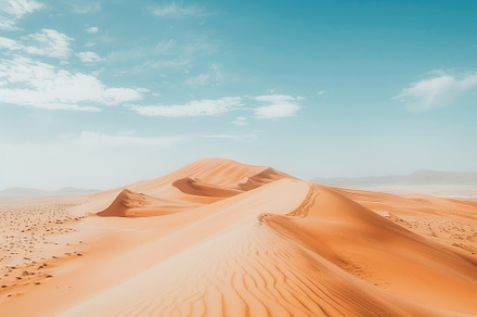 Golden sand dunes rise gently, creat, a Photo by Tanuart