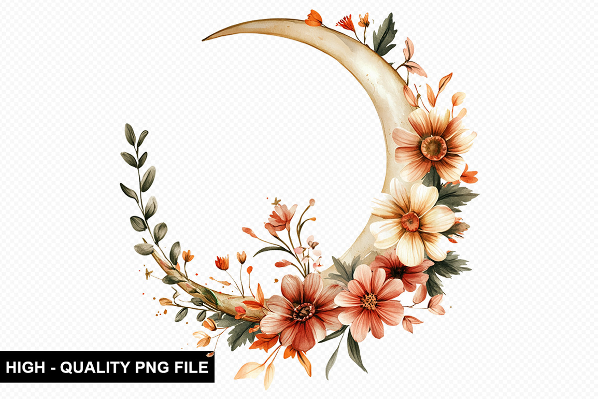 Floral Moon Clipart Design Bundle, an Illustration by crative8112 (Photo 7 of 10)