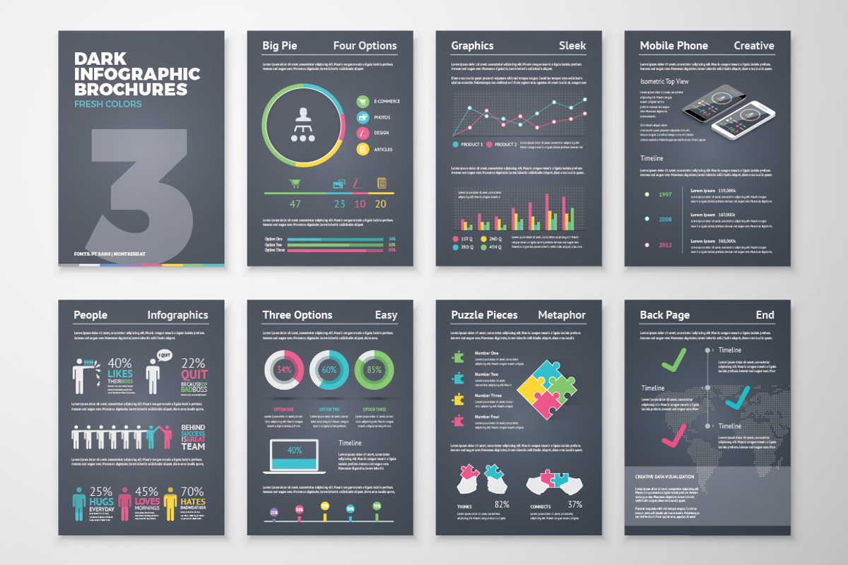 Infographic Brochure 3 Dark Version, a Work Illustration by Infographic Template Shop