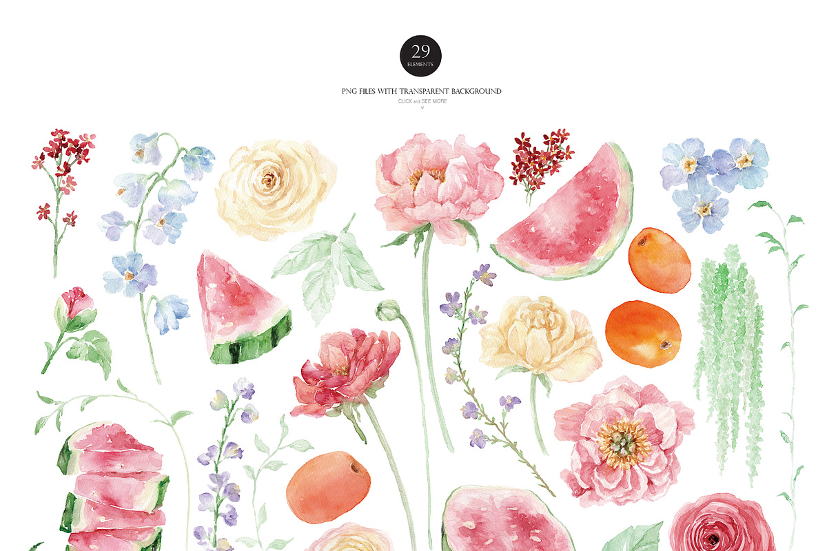 Watercolor Clipart - WATERMELON, a Decorative Illustration by Beigetime (Photo 3 of 10)