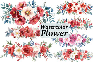 Romantic Red Floral Set, an Illustration by Designs_River