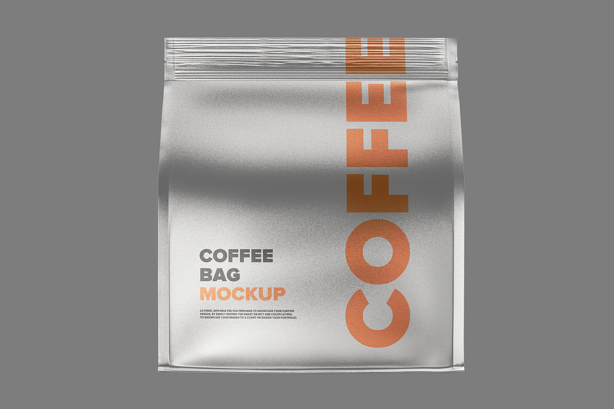 Coffee bag mockup. Metallic, a Packaging Mockup by BlackMockup (Photo 6 of 11)