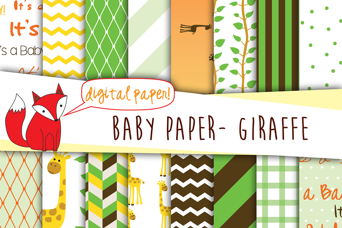 Baby Digital Paper- Neutral Giraffe, a Background Graphic by Foxy Digital Paper (Photo 1 of 2)