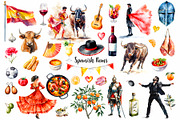 Watercolor Spain symbols clipart, an Illustration by Art and Funny (Thumbnail 2 of 4)