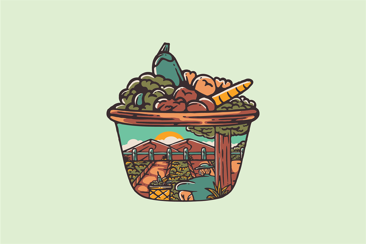 Vegetable Basket with Countryside, an Object Illustration by nomlimo.com (Photo 1 of 2)