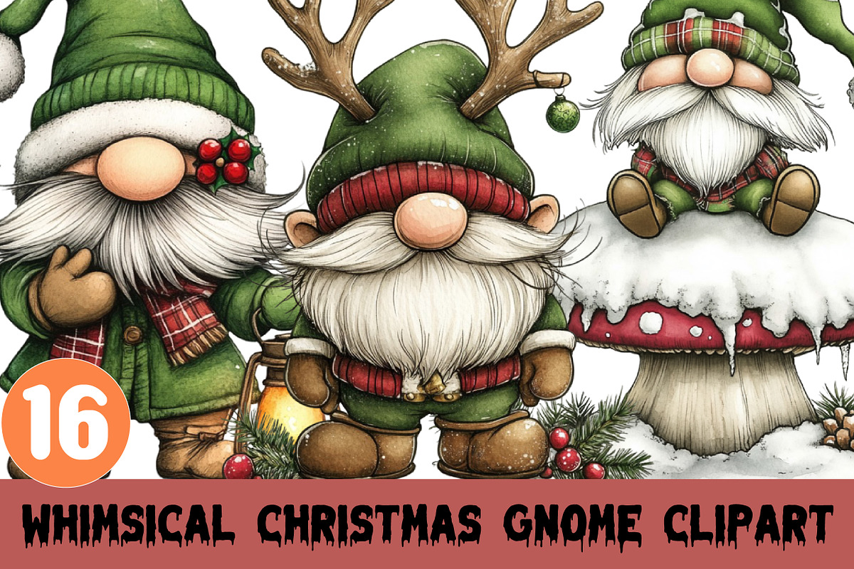 Whimsical Christmas Gnome Clipart, a Graphic by CitraGraphics (Photo 1 of 4)