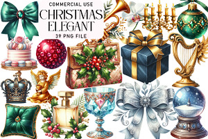 Watercolor Elegant Christmas Clipart, an Illustration by Daily.Designs