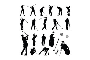 Golf Player Bag Stick Silhouette