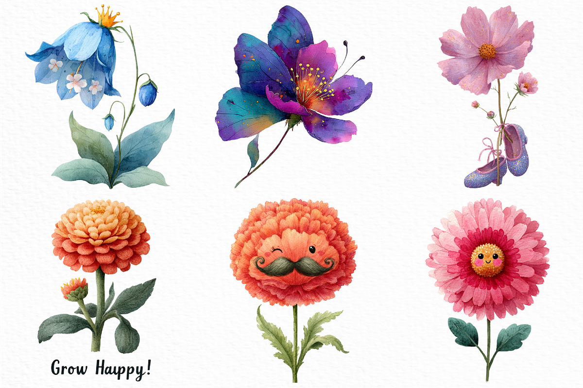 Watercolor Cute Whimsical Flower PNG, an Illustration by Craft Nest (Photo 5 of 6)