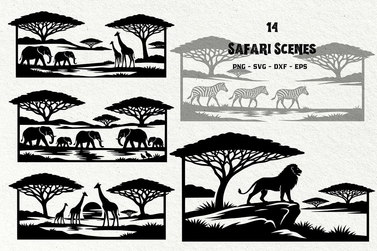 Safari Scenes Silhouette Graphics, an Animal Illustration by DENIDigitalArtSudio (Photo 1 of 5)