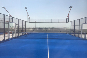 Tennis padel court blue grass turf, a Photo by Logoworks