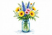 Wildflowers in Mason Jar Clipart Set, an Illustration by hafijul (Thumbnail 13 of 14)