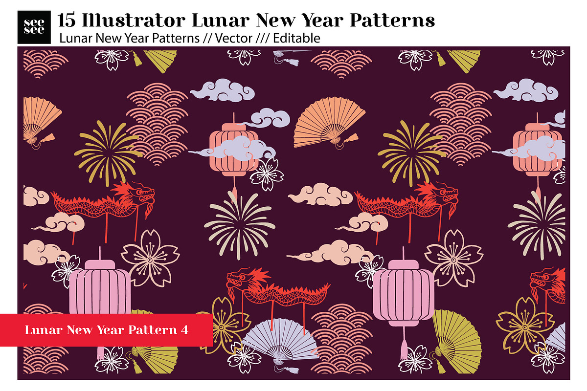 15 Vector Lunar New Year Patterns, a Pattern Graphic by CC CREATIVE CO (Photo 17 of 23)