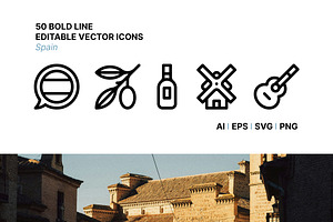 50 Spain Icons, an Outline Icon by Side Project