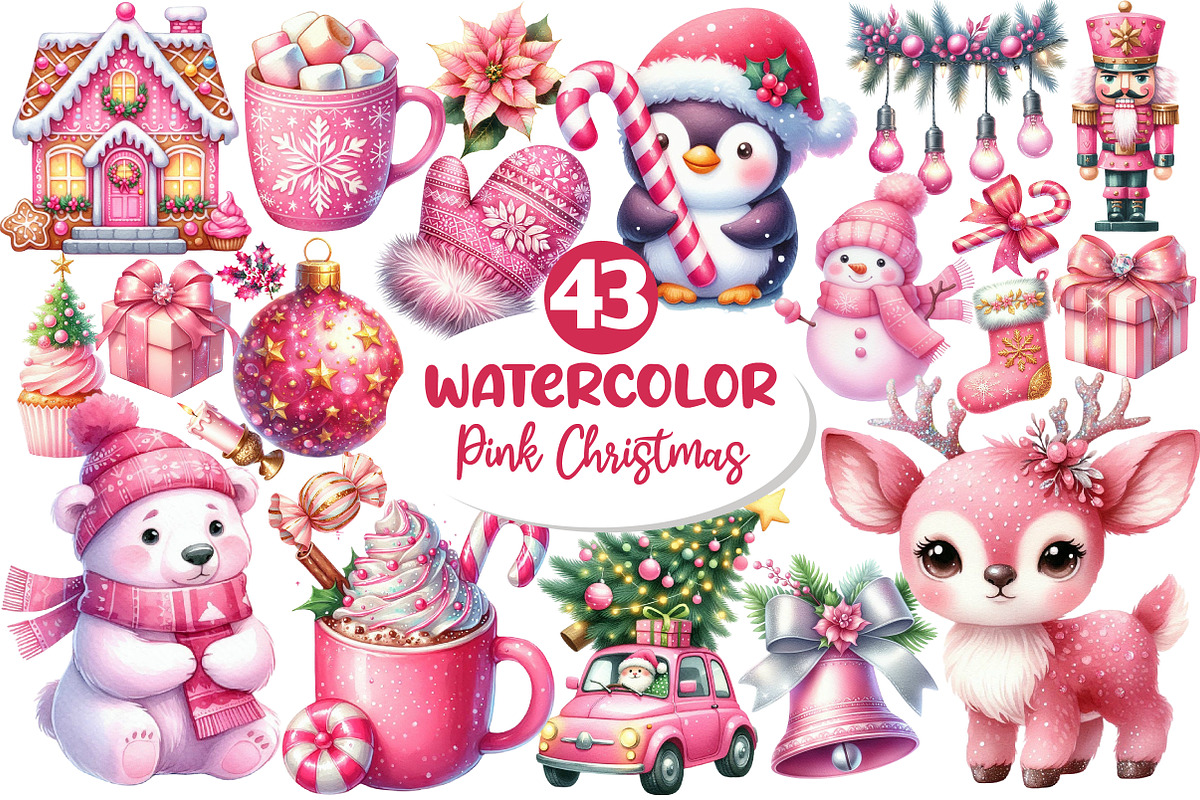 Pink Christmas Sublimation Clipart, an Illustration by Dream Creation (Photo 1 of 5)