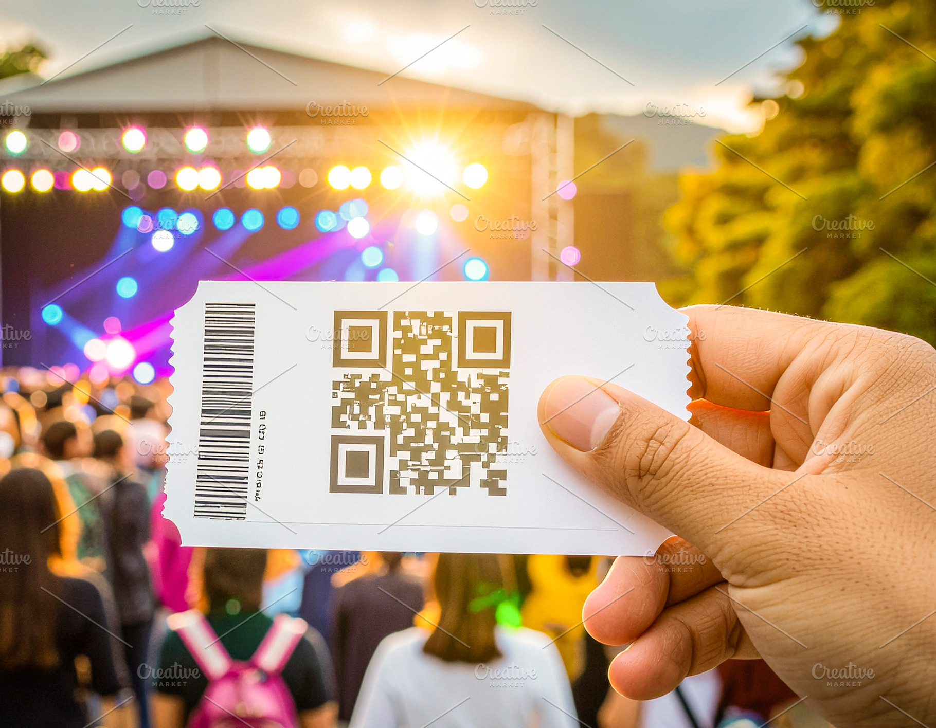 Concert ticket with qr access outdoors, a Technology Photo by DanFLCreativo