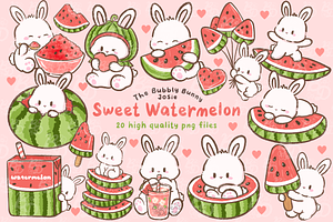 Sweet Watermelon Bunny Clipart, an Animal Illustration by Blumensdiary