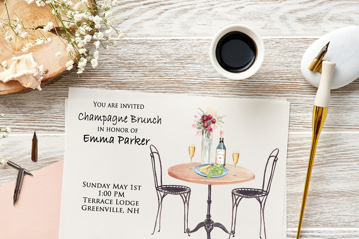 Champagne Brunch - Romantic Cafe, a Food Illustration by Graphic Blue Bird (Photo 5 of 7)