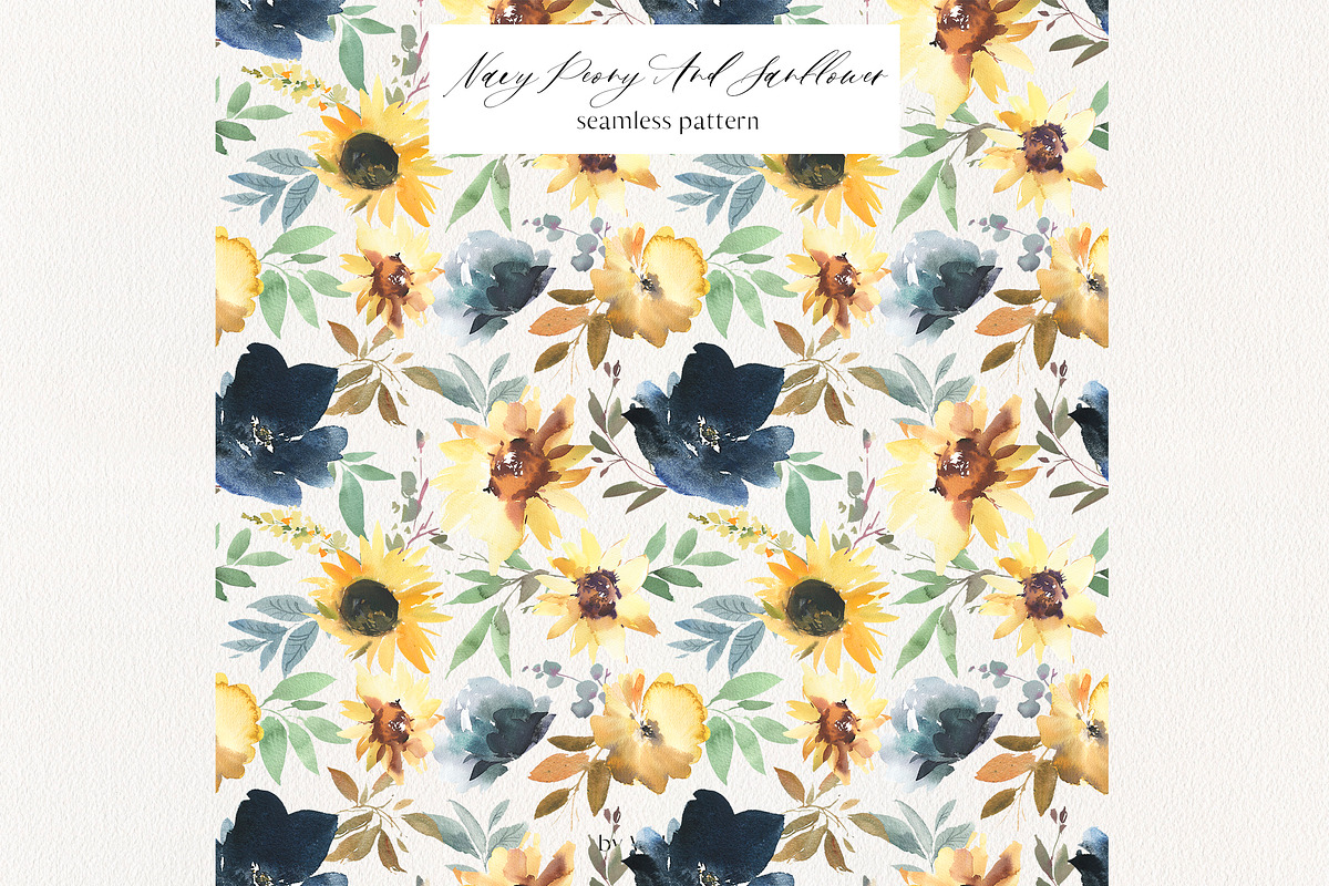 Navy Peony & Sunflower Florals PNG, a Decorative Illustration by whiteheartdesign (Photo 5 of 7)