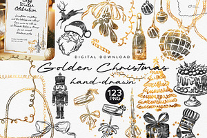 Vintage Golden Christmas Bundle PNG, a Graphic by ollalya
