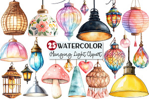 Hanging Light Watercolor Clipart, an Illustration by Rose Art