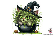 Witch Cat Clipart PNG Bundle, an Illustration by Clipart Bloom (Thumbnail 4 of 14)