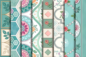 Stained Glass Pastel Roses Digital, a Pattern Graphic by Design Station